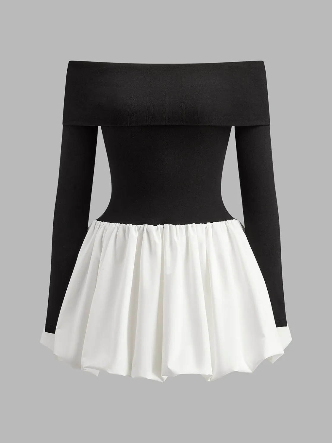 COMMENSE Two Tone Off Shoulder Bubble Short Dress* White Dresses|Casual Dresses
