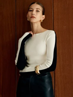 COMMENSE Two Tone Panel Knit Top* Sweater Tops|Sweaters & Cardigans