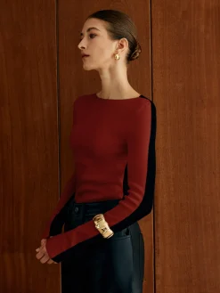 COMMENSE Two Tone Panel Knit Top* Sweater Tops|Sweaters & Cardigans