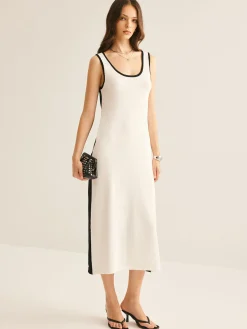 COMMENSE Two Tone Panel Pockets Tank Dress* White Dresses|Casual Dresses