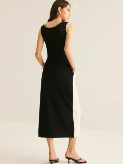 COMMENSE Two Tone Panel Pockets Tank Dress* White Dresses|Casual Dresses