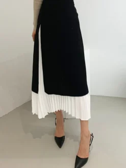 COMMENSE Two Tone Pleated Long Skirt* Skirts|Bottoms