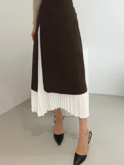 COMMENSE Two Tone Pleated Long Skirt* Skirts|Bottoms