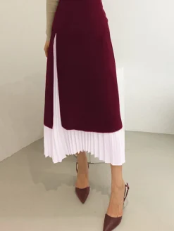 COMMENSE Two Tone Pleated Long Skirt* Skirts|Bottoms