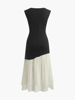 COMMENSE Two Tone Pleated Midi Dress* White Dresses|Casual Dresses