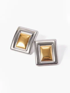 COMMENSE Two Tone Rectangular Earrings* Earrings|Accessories