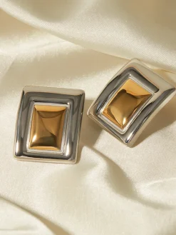 COMMENSE Two Tone Rectangular Earrings* Earrings|Accessories