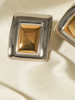COMMENSE Two Tone Rectangular Earrings* Earrings|Accessories