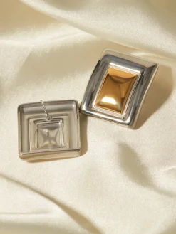 COMMENSE Two Tone Rectangular Earrings* Earrings|Accessories