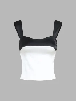 COMMENSE Two Tone Satin Tied Zippered Top* Tank Tops & Camis|Tops