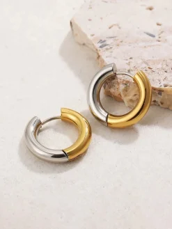 COMMENSE Two Tone Splicing Hoop Earrings* Earrings|Accessories