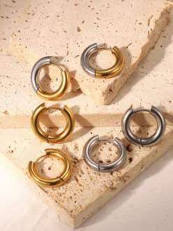 COMMENSE Two Tone Splicing Hoop Earrings* Earrings|Accessories