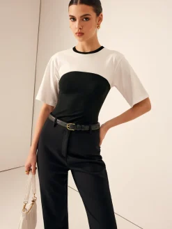COMMENSE Two Tone Stretch Jersey T-Shirt* T-shirts|Tops