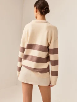 COMMENSE Two Tone Striped Polo Sweater* Sweater Tops|Sweaters & Cardigans