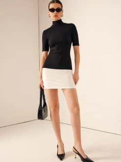 COMMENSE Two Tone Turtleneck Slim Short Dress* White Dresses|Casual Dresses