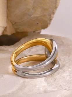 COMMENSE Two Tone Twist Ring* Rings & Bracelets|Accessories