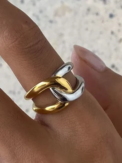 COMMENSE Two Tone Twist Ring* Rings & Bracelets|Accessories