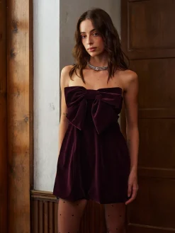 COMMENSE Two Way Bow-Decor Velvet Tube Dress* Dresses