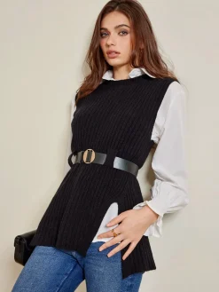 COMMENSE Two-Piece Belted Sweater With Polo Shirt* Blouses & Shirts|Tops