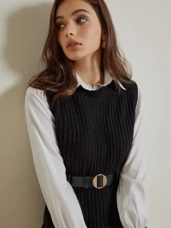 COMMENSE Two-Piece Belted Sweater With Polo Shirt* Blouses & Shirts|Tops