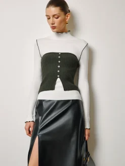 COMMENSE Two-Piece Lettuce Trim Knit Top With Slit Vest* Vests|Knitwear