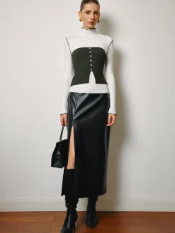 COMMENSE Two-Piece Lettuce Trim Knit Top With Slit Vest* Vests|Knitwear