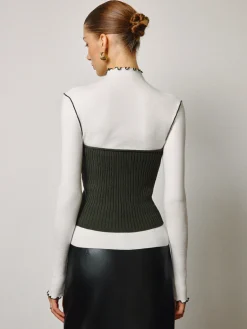 COMMENSE Two-Piece Lettuce Trim Knit Top With Slit Vest* Vests|Knitwear