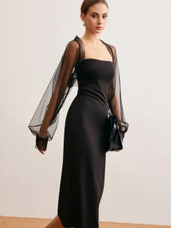 COMMENSE Two-Piece Sheer Shrug Jersey Tube Dress* Cocktail & Party Dresses|Midi Dresses