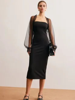 COMMENSE Two-Piece Sheer Shrug Jersey Tube Dress* Cocktail & Party Dresses|Midi Dresses