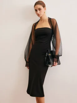 COMMENSE Two-Piece Sheer Shrug Jersey Tube Dress* Cocktail & Party Dresses|Midi Dresses