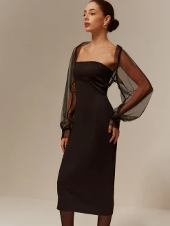 COMMENSE Two-Piece Sheer Shrug Jersey Tube Dress* Cocktail & Party Dresses|Midi Dresses