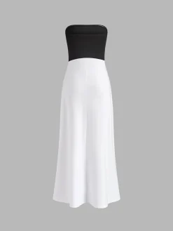 COMMENSE Two-Tone Backless Tube Long Dress* White Dresses|Casual Dresses