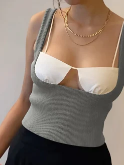 COMMENSE Two-Tone Bra Detail Cami Top* Tank Tops & Camis|Tops