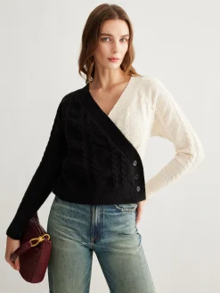 COMMENSE Two-Tone Criss Cross Button Knit Top* Sweater Tops|Sweaters & Cardigans