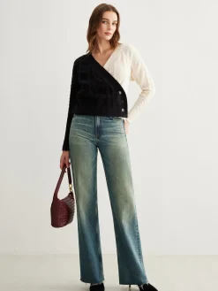 COMMENSE Two-Tone Criss Cross Button Knit Top* Sweater Tops|Sweaters & Cardigans