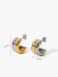 COMMENSE Two-Tone C-Shape Stud Hoop Earrings* Earrings|Accessories