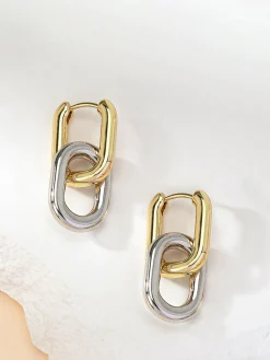 COMMENSE Two-Tone Hoop Drop Earrings* Earrings|Accessories