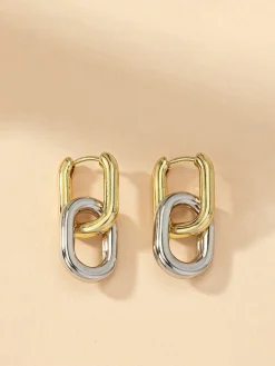 COMMENSE Two-Tone Hoop Drop Earrings* Earrings|Accessories