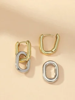 COMMENSE Two-Tone Hoop Drop Earrings* Earrings|Accessories