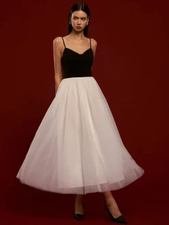 COMMENSE Two-Tone Mesh Cami Dress* White Dresses|Cocktail & Party Dresses