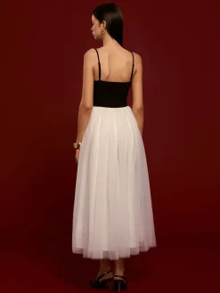 COMMENSE Two-Tone Mesh Cami Dress* White Dresses|Cocktail & Party Dresses