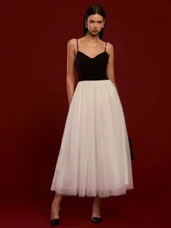 COMMENSE Two-Tone Mesh Cami Dress* White Dresses|Cocktail & Party Dresses