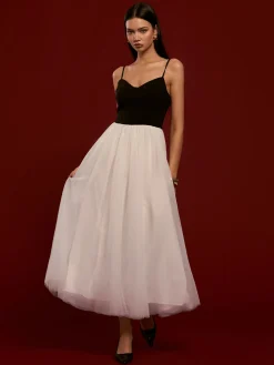 COMMENSE Two-Tone Mesh Cami Dress* White Dresses|Cocktail & Party Dresses