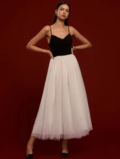 COMMENSE Two-Tone Mesh Cami Dress* White Dresses|Cocktail & Party Dresses