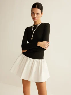 COMMENSE Two-Tone Panel Slim Dress* Black Dresses|Casual Dresses