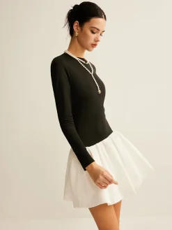 COMMENSE Two-Tone Panel Slim Dress* Black Dresses|Casual Dresses