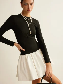 COMMENSE Two-Tone Panel Slim Dress* Black Dresses|Casual Dresses
