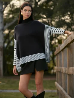 COMMENSE Two-Tone Pinstripe Split Knit Top* Knitwear|Tops