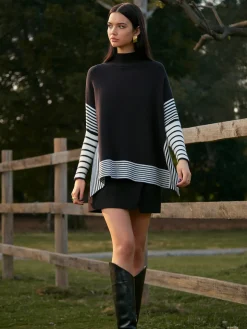 COMMENSE Two-Tone Pinstripe Split Knit Top* Knitwear|Tops