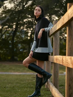 COMMENSE Two-Tone Pinstripe Split Knit Top* Knitwear|Tops
